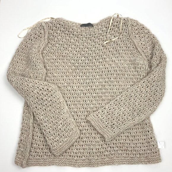 Anthropologie Elsamanda Open Knit Begie Sweater Italy Sz M - Picture 12 of 16